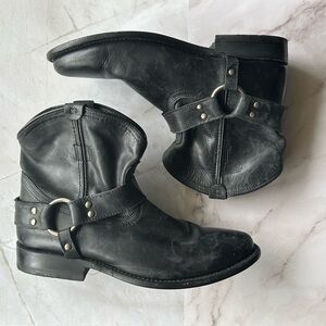 Frye Wes Harness Boots in Black Leather